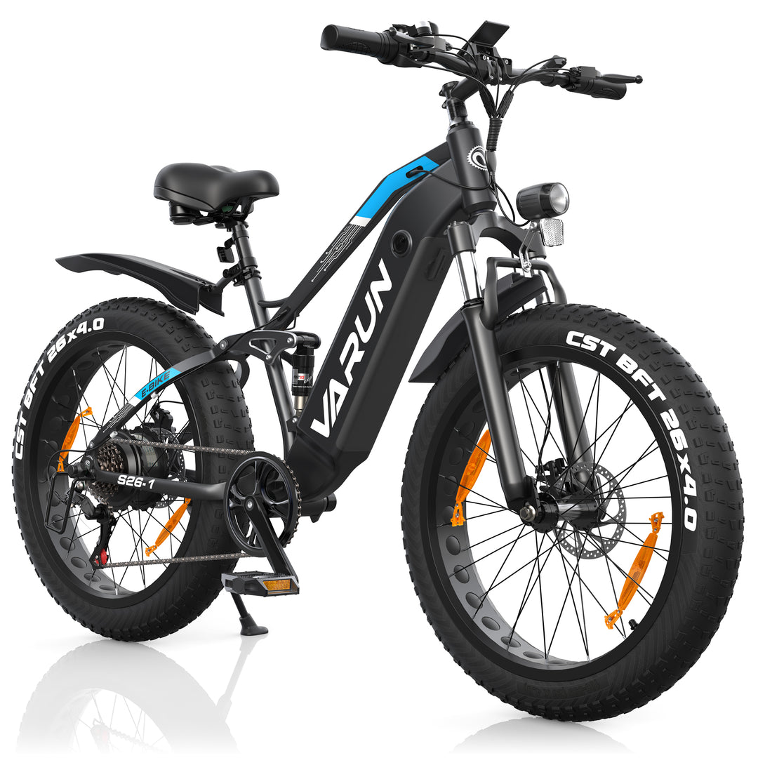 Fat Tire E-Mountainbike Pedelec Full Suspension All Terrain Electric Bike 90 Nm Removable Battery Long Range -Varun Ballistic 26'' E-Bike