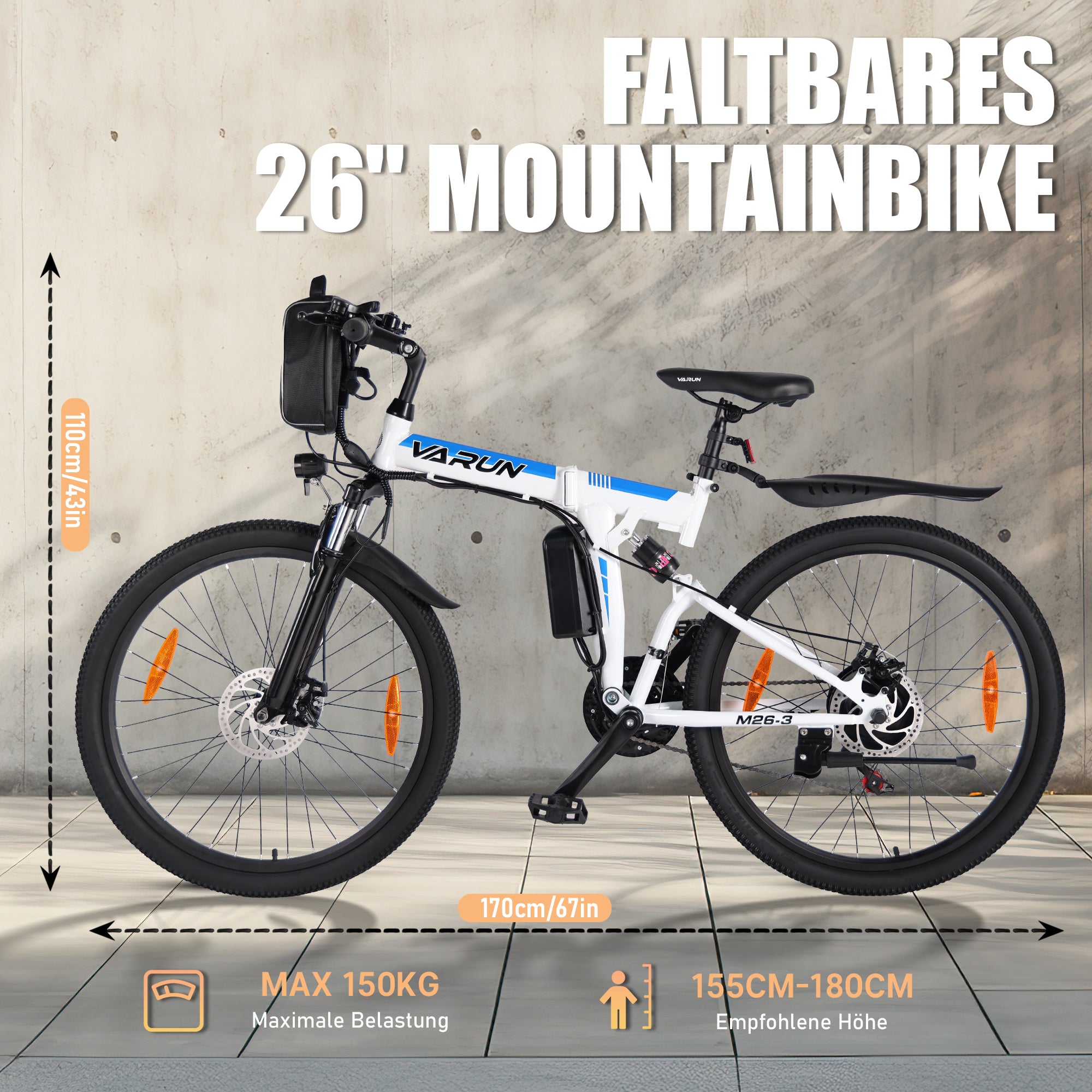 VARUN E Bike Mountainbike 26 Zoll Klapprad E Bike mit 48V 10.4Ah 7.8A Varun Electric Bike