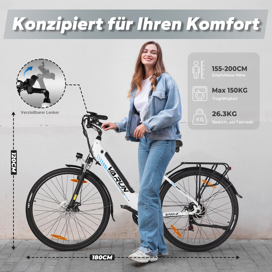 VARUN S700-2 Electric Bike for Adults - 500W Electric Bicycle Up to 40 Miles, 48V Removable Battery, 7-Speed, and Shock Absorber, Stylish 27.5" Ebike Suitable for Commuting