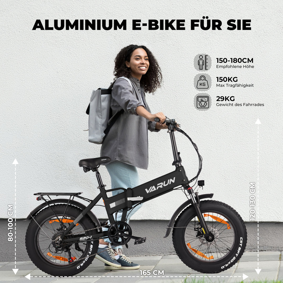 VARUN Folding Electric Bike - Ebikes for Adults Peak 500W Up to 40 Miles,13AH Removable Battery, Shock Absorber, and Pedal-Assist Level, Portable 20" Fat Tire Ebike for Women & Men