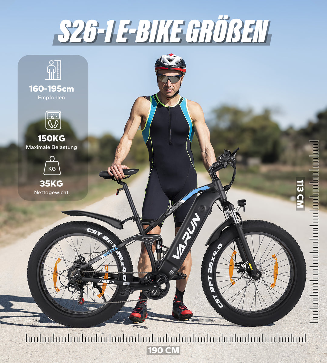 Fat Tire E-Mountainbike Pedelec Full Suspension All Terrain Electric Bike 90 Nm  Removable Battery Long Range - Varun Ballistic 26'' E-Bike